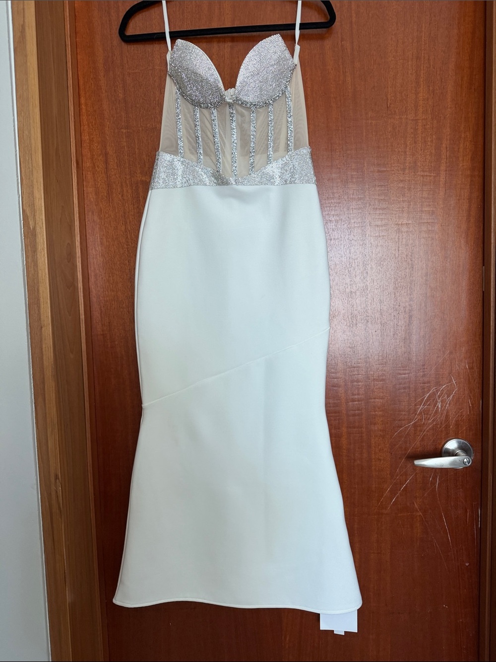 White Midi Dress with Silver Sequin Bustier